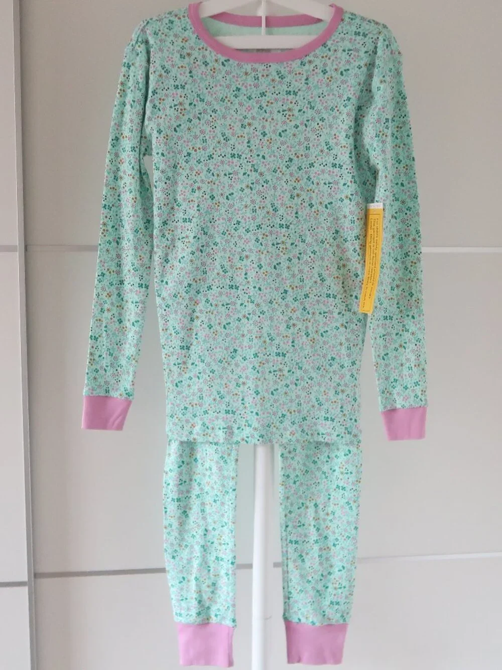 J. Crew Crewcuts Girls 14 Floral Cotton Pajama Set Mint Green Pink Long Sleeve
